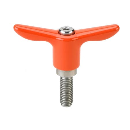 Adjustable Handle, T-Handle Design, Cast Zinc, M6 X 25mm Stainless Steel External Thread, 50mm Handle Diameter, Safety Orange